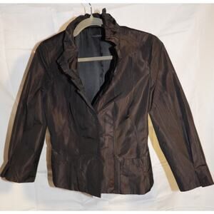 Elie Tahari Chocolate Brown Ruffled Collar Jacket Style E7068108 Sz M (Approx)